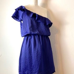 New Max Studio navy ruffled one shoulder dress L